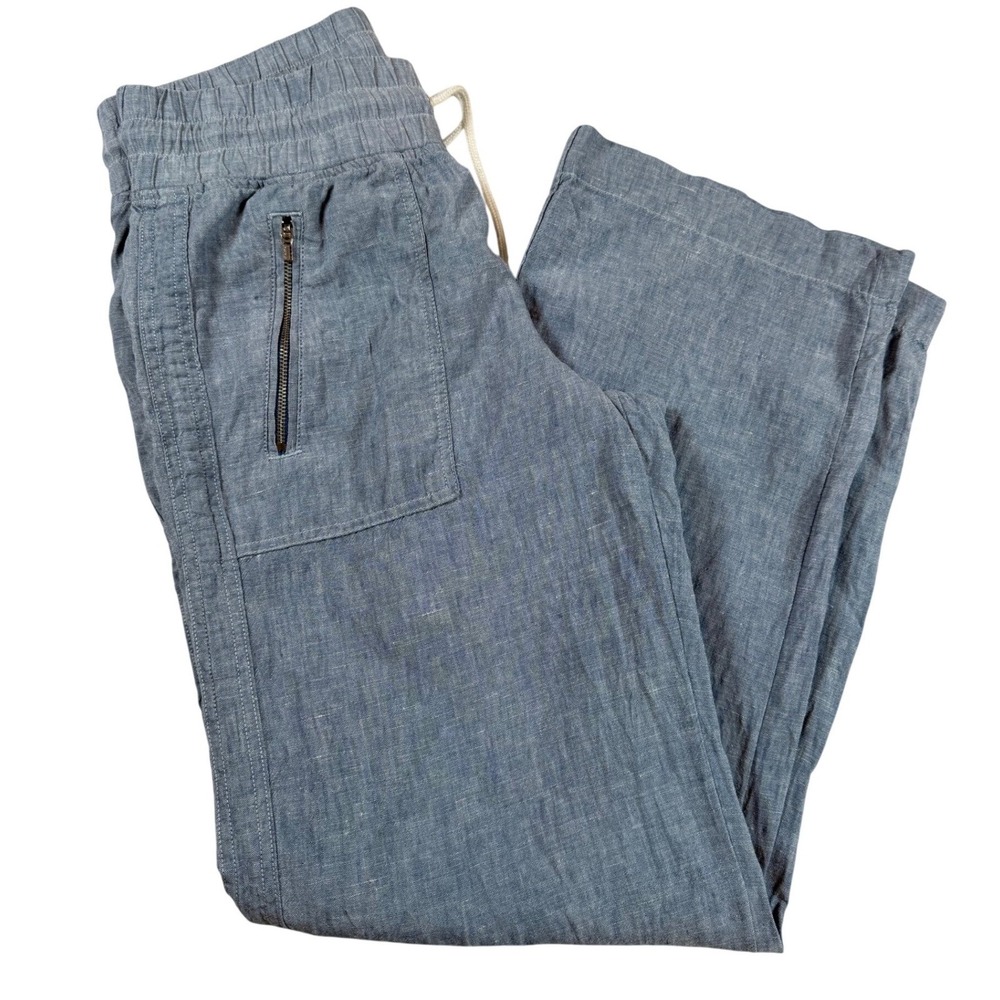 Athleta Cabo Linen Wide Leg Pants Womens 6 Blue Coastal Lagenlook Elastic Waist - Picture 2 of 7